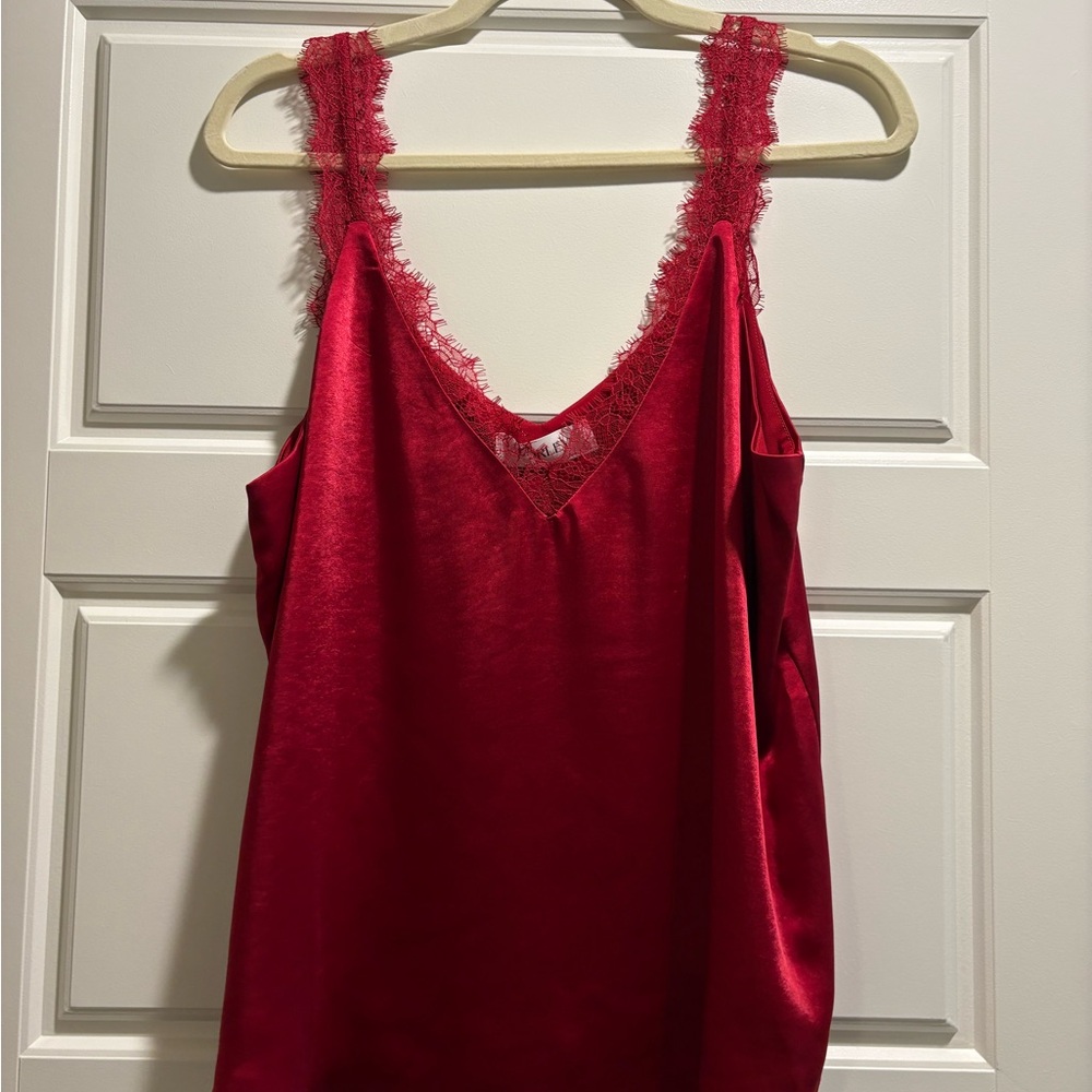 Red Satin Lace Trim Camisole Tank